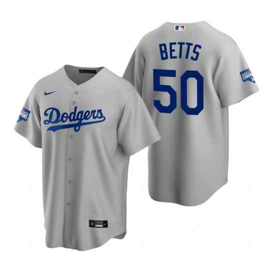Youth Los Angeles Dodgers 50 Mookie Betts Gray 2020 World Series Champions Replica Jersey